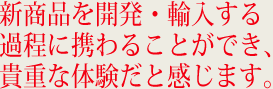 新商品を開発・輸入する過程に携わることができ、貴重な体験だと感じます。